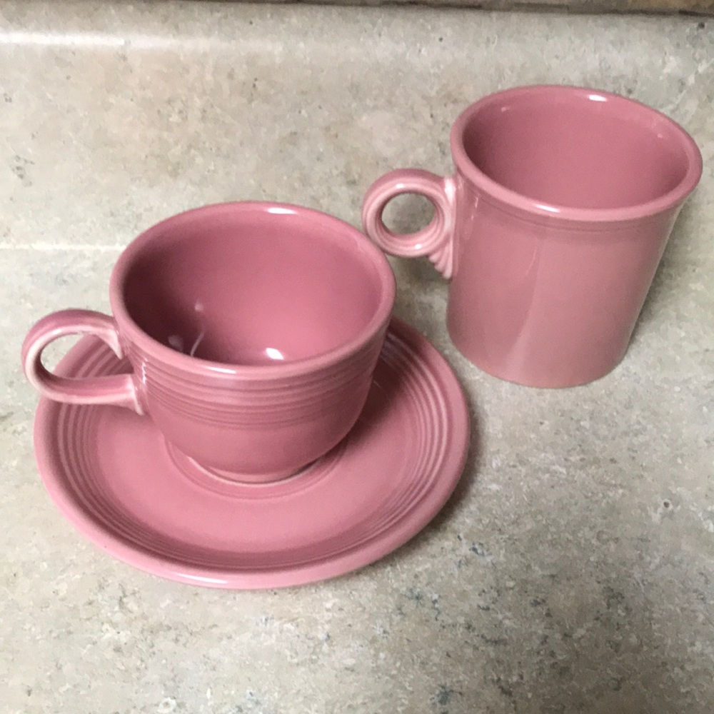 Vintage Fiestaware HLC Pink Cup, Saucer and Mug Set